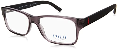 Polo Ralph Lauren Men's PH2117 Rectangular Prescription Eyewear Frames, Shiny Transparent Grey/Demo Lens, 52 mm