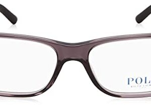 Polo Ralph Lauren Men's PH2117 Rectangular Prescription Eyewear Frames, Shiny Transparent Grey/Demo Lens, 52 mm