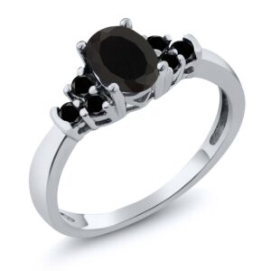 gem stone king 925 sterling silver oval black onyx and black diamond women's bridal wedding ring (0.59 cttw, gemstone birthstone, available in size 5, 6, 7, 8, 9)