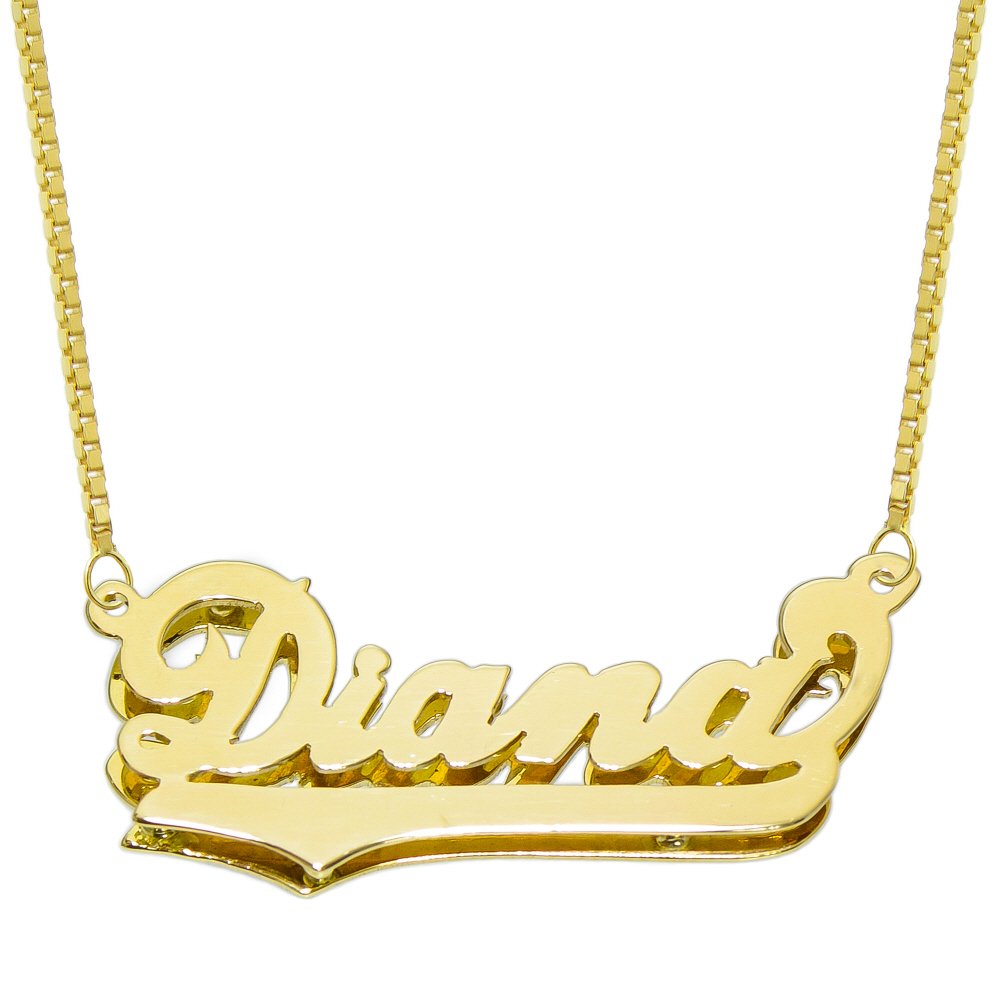 Pyramid Jewelry 14K Yellow Gold Personalized Double Plate 3D Name Necklace - Style 4 (20 Inches, Box Chain)