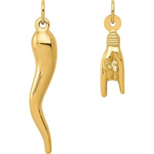 14k yellow gold italian horn & mano cornuto italian hand sign charms kit 2 pcs