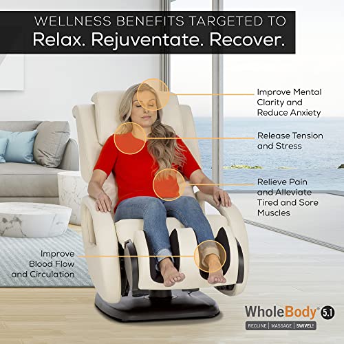 Human Touch WholeBody 5.1 Full Body Massage Chair Recliner Living Room Chair w/ Retractable Ottoman- Personal Professional-Grade Stress + Muscle Pain Relief for Foot Leg Back Neck Massager - Black