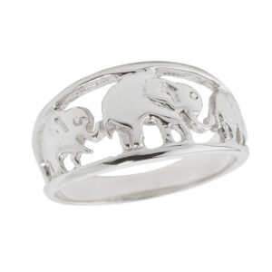 solid 925 sterling silver open design band three elephant ring (size 8)