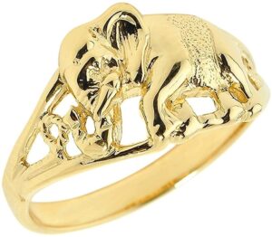 animal kingdom 10k yellow gold indian elephant open band ring - size 10