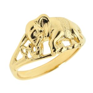 14k yellow gold indian elephant open band ring - size 6-1/2