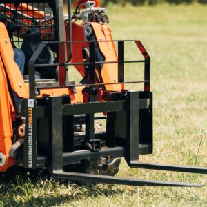 Titan Attachments HD Skid Steer Pallet Fork Attachment, 60" Fork Blades, Rate 5,500 LB, Quick Tach Tractor Loader