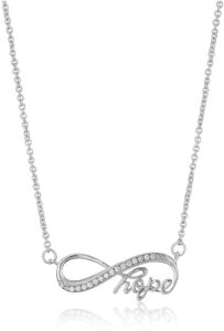 amazon essentials womens 925 sterling silver aaa cubic zirconia infinity hope necklace, 18", (previously amazon collection)