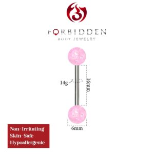 Forbidden Body Jewelry 14G 16mm (5/8 Inch) Surgical Steel Pink Ultra Glitter Tongue Ring