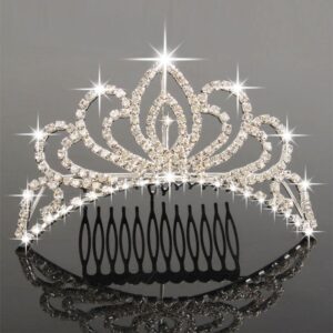 bseash mini 4.4" silver crystal tiara crown headband princess elegant crown with combs pin for women girls bridal wedding prom birthday party