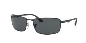 ray-ban men's rb3498 rectangular sunglasses, matte black/polarized grey, 64 mm