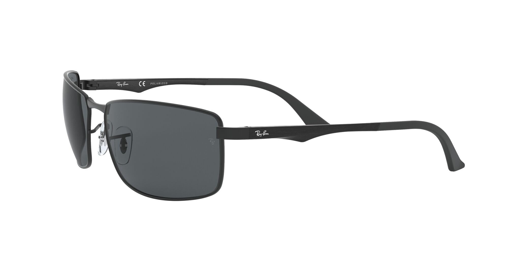 Ray-Ban Men's RB3498 Rectangular Sunglasses, Matte Black/Polarized Grey, 64 mm