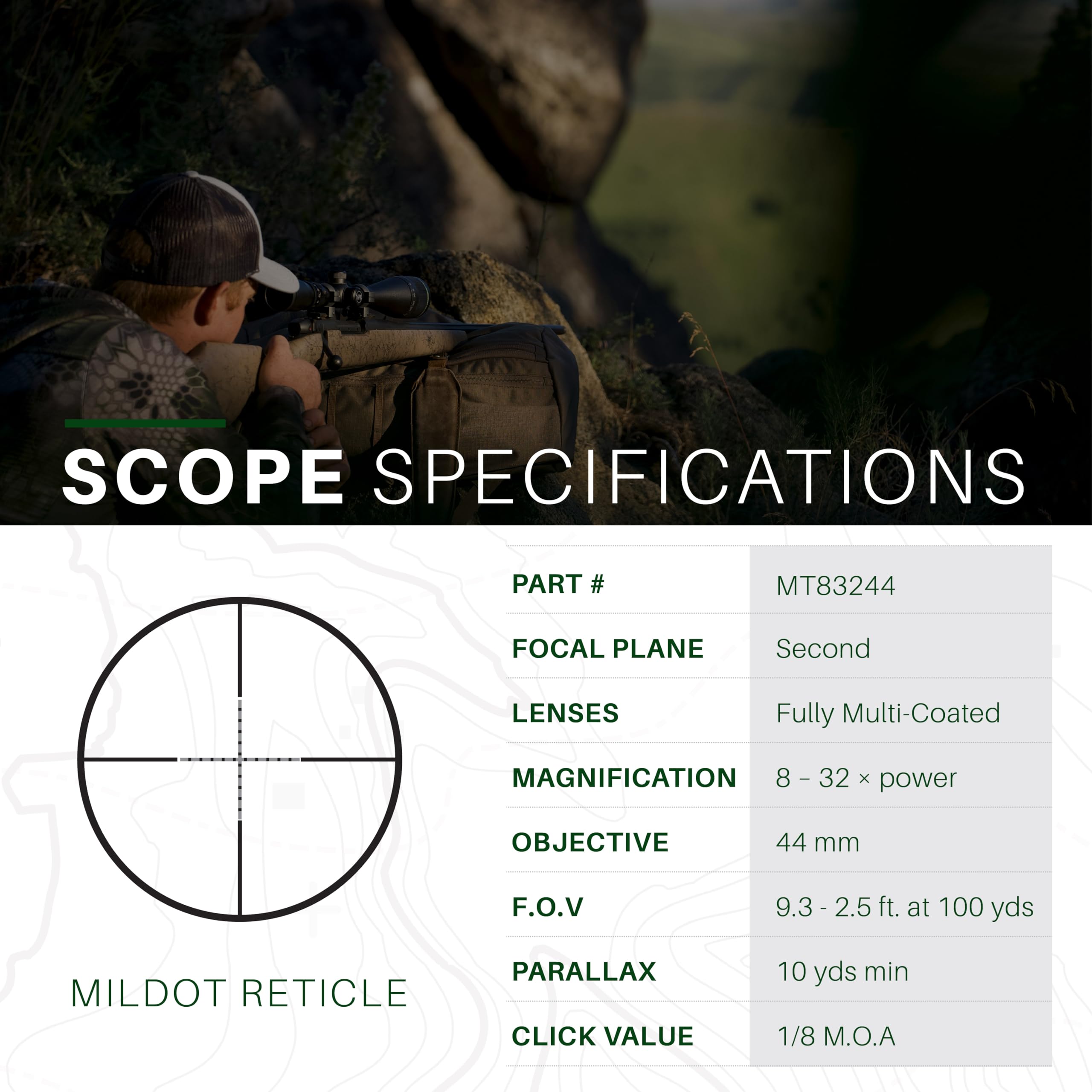 Mueller Tactical 8-32x44 Side Focus Mil Dot Reticle