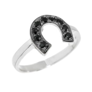 claddagh gold fine 925 sterling silver black onyx lucky horseshoe ring (size 7)