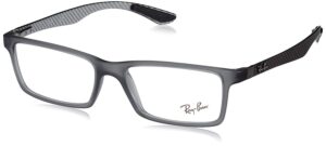 ray-ban rx8901 rectangular prescription eyeglass frames, demi gloss grey/demo lens, 53 mm