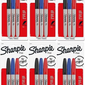 Sharpie 30173PP Permanent Markers (Pack of 6), Fine Point, Assorted Colors, 6 Blister of 3 Markers, 18 Markers Total