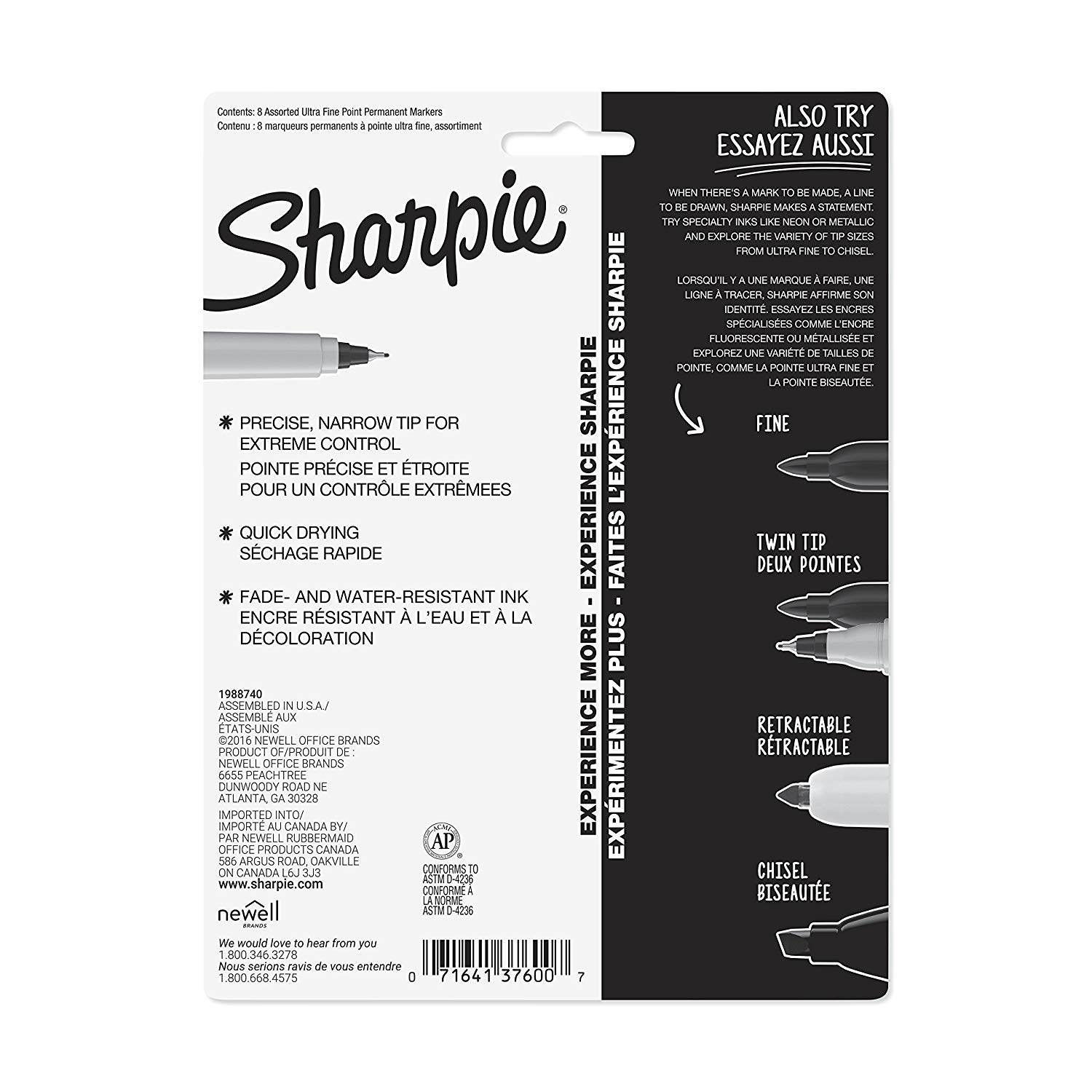 Sharpie 37600PP Ultra Fine Point Permanent Markers (Pack of 3), Classic Colors, 8 Count per Pack, 24 Markers Total; Remarkably Resilient Ink Dries Quickly and Resists Both Fading and Water