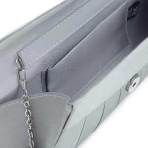 TrendsBlue Elegant Satin Flap Rhinestones Flower Ribbon Clutch Evening Bag, Grey