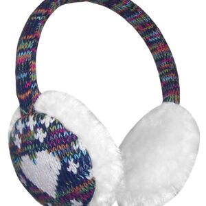 N'Ice Caps Girls Faux Fur Ear Muff with Knitted Heart Design (One size fits all, Winter White Hearts)