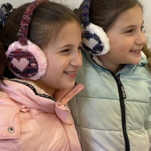 N'Ice Caps Girls Faux Fur Ear Muff with Knitted Heart Design (One size fits all, Winter White Hearts)