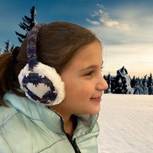 N'Ice Caps Girls Faux Fur Ear Muff with Knitted Heart Design (One size fits all, Winter White Hearts)