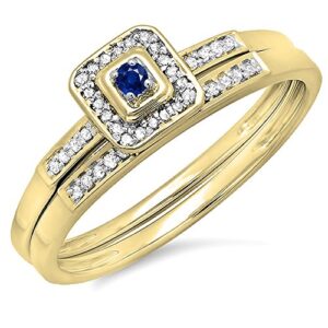 dazzlingrock collection 10k round blue sapphire and white diamond halo engagement wedding ring set, yellow gold, size 6.5