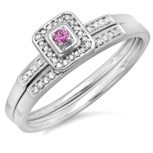 dazzlingrock collection 10k round pink sapphire and white diamond halo engagement wedding ring set, white gold, size 9