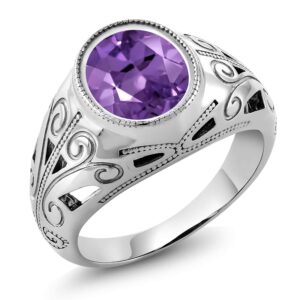 Gem Stone King 4.60 Cttw Amethyst Ring For Men In 925 Sterling Silver | Gemstone Birthstone | Oval 12X10MM | Available In Size 7,8,9,10,11,12,13