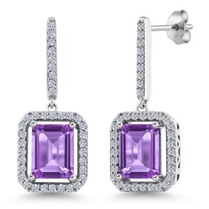 gem stone king 925 sterling silver gemstone birthstone earrings | emerald cut 9x7mm | drop dangle earrings for women