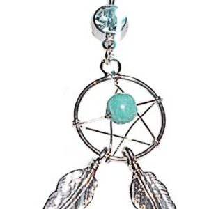 316L Surgical Steel Silver and Baby Blue in Color 14 Gauge Dream Catcher Belly Ring