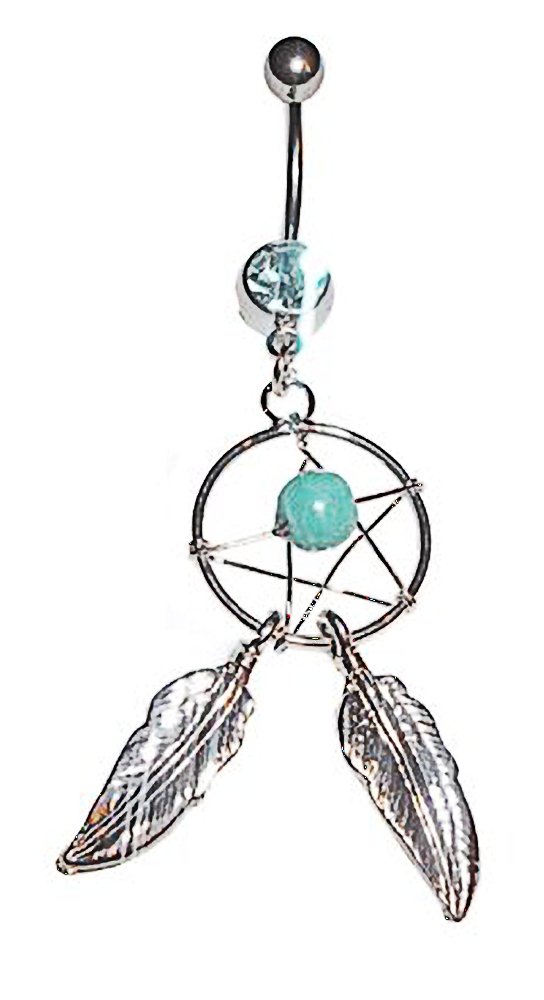 316L Surgical Steel Silver and Baby Blue in Color 14 Gauge Dream Catcher Belly Ring