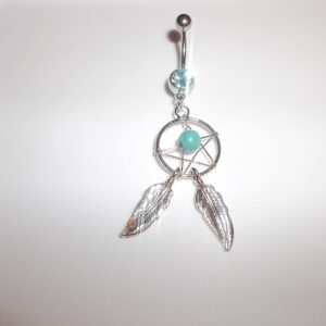 316L Surgical Steel Silver and Baby Blue in Color 14 Gauge Dream Catcher Belly Ring