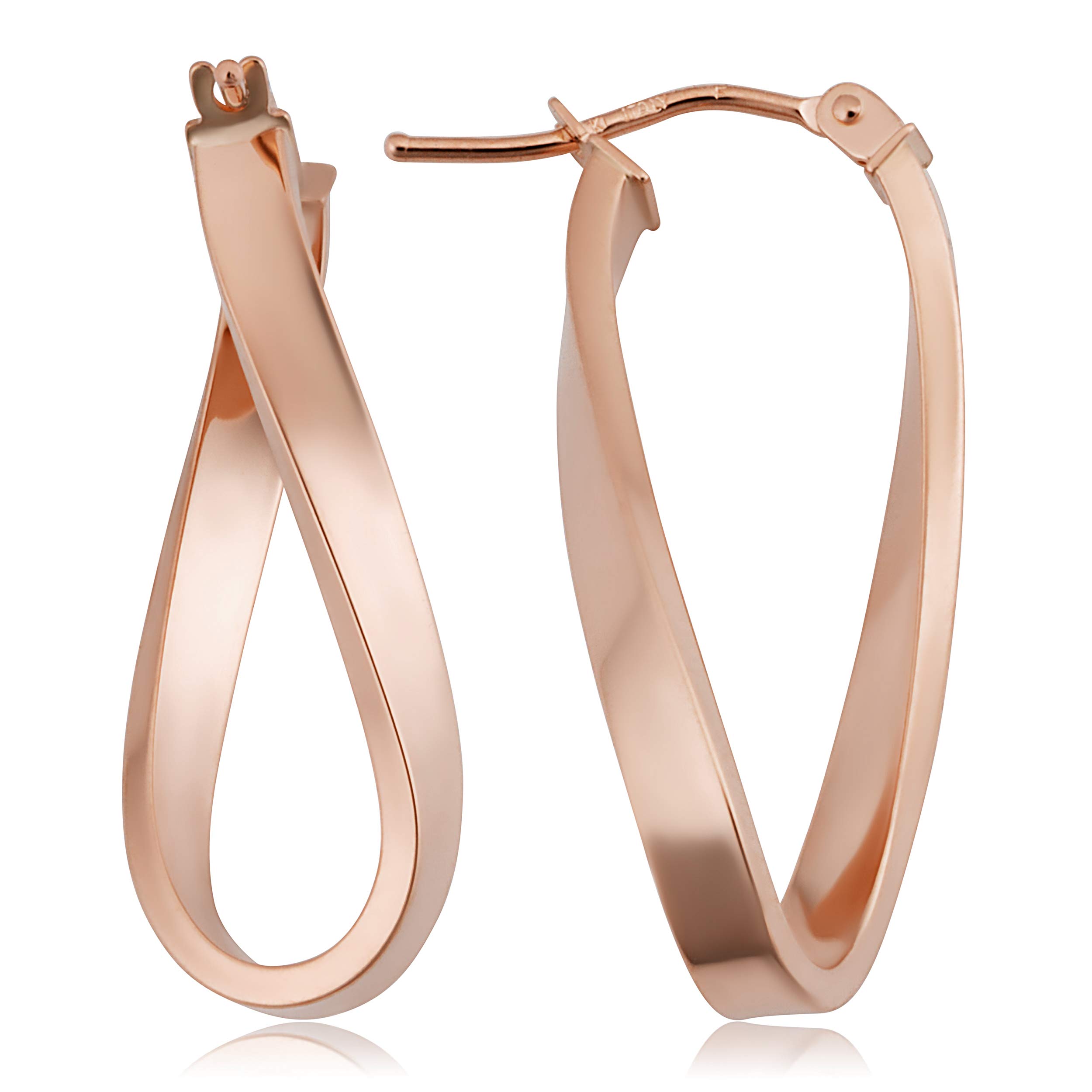 10k Rose Gold Polished Finish Twist Oval Hoop Earrings