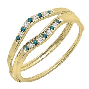 Dazzlingrock Collection 0.12 Carat (ctw) 10K Blue & White Diamond Anniversary Enhancer Guard Wedding Band, Yellow Gold, Size 7