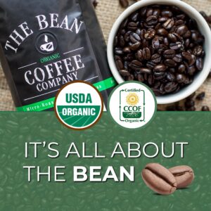 The Bean Organic Coffee Company 50/50 (Half Caff) French Roast, 50% Decaf, Dark Roast, Ground Coffee, 16-Ounce Bag, Café Molido Tostado Orgánico descafeinado