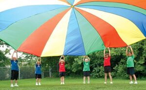 palos sports - heavy duty standard parachute 30' with 24 handles, kids parachute for cooperative play - comes with carrying bag | multi-colored