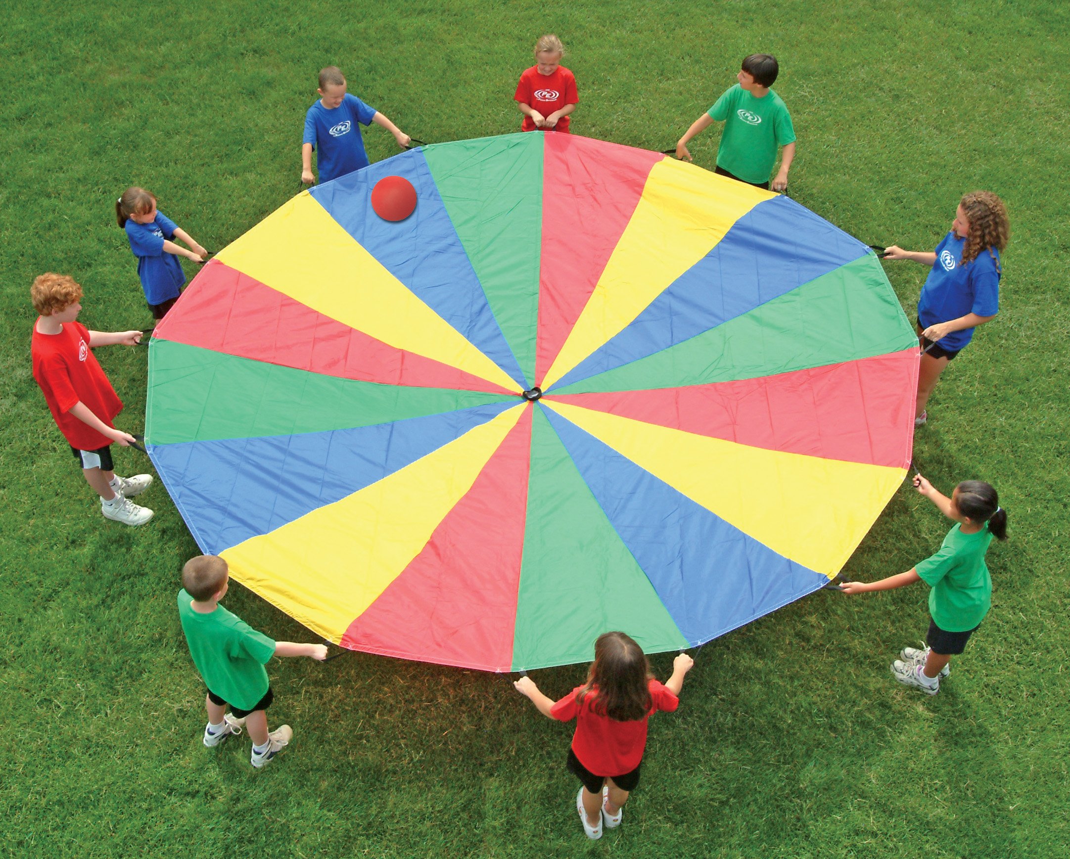 Palos Sports - Heavy Duty Standard Parachute 35' with 30 Handles, Kids Parachute for Cooperative play - Comes with Carrying Bag | Multi-colored