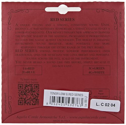 Aquila Red Series AQ-88 Tenor Ukulele Strings - Low G - 1 Set of 4