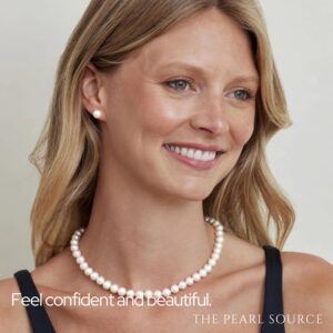 The Pearl Source 14K Gold 5.0-5.5mm AAAA Quality White Freshwater Cultured Pearl Necklace for Women in 20" Matinee Length