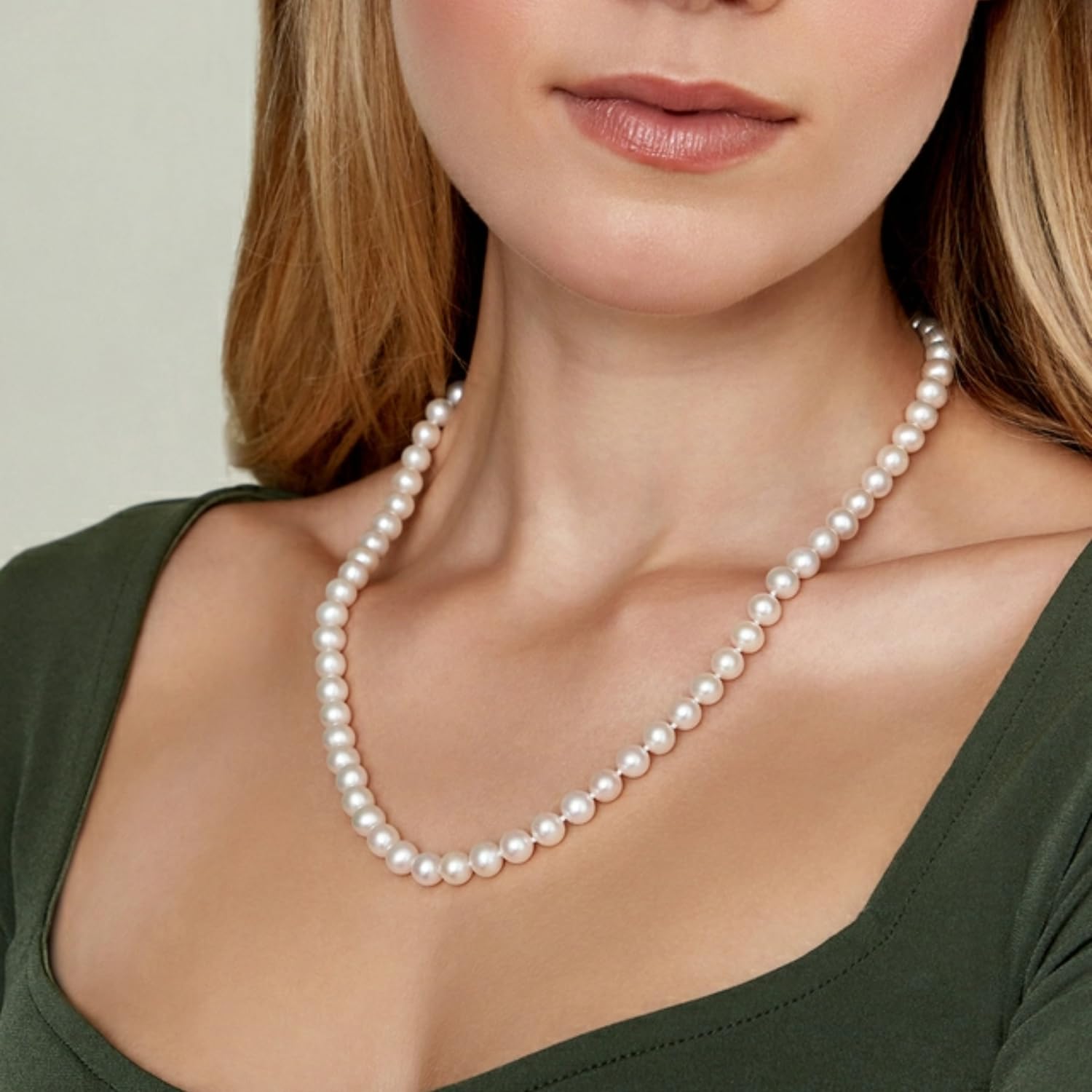 The Pearl Source 14K Gold 5.0-5.5mm AAAA Quality White Freshwater Cultured Pearl Necklace for Women in 20" Matinee Length