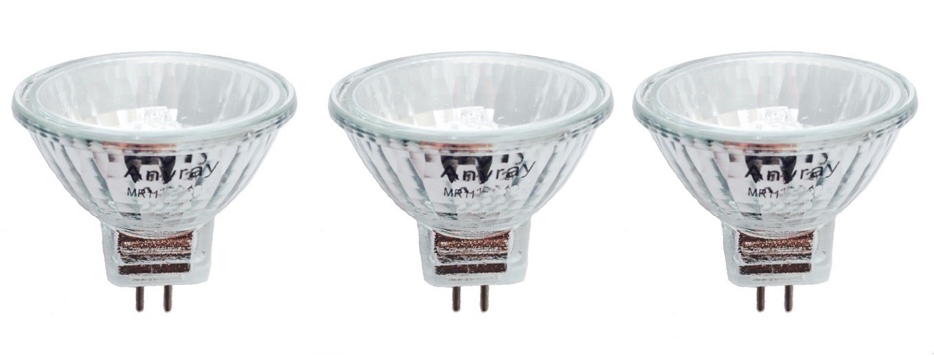 Anyray A1868Y (3-Bulbs) Clear MR11 12Volt 10Watt Precision Halogen Reflector Light Bulb 10W 12V