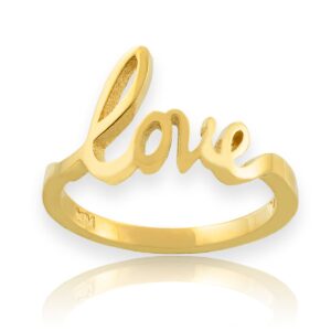 modern contemporary rings solid 14k yellow gold high polish love script statement ring (size 6.5)