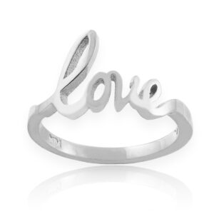 Modern Contemporary Rings Solid 925 Sterling Silver High Polish Love Script Statement Ring (Size 10)