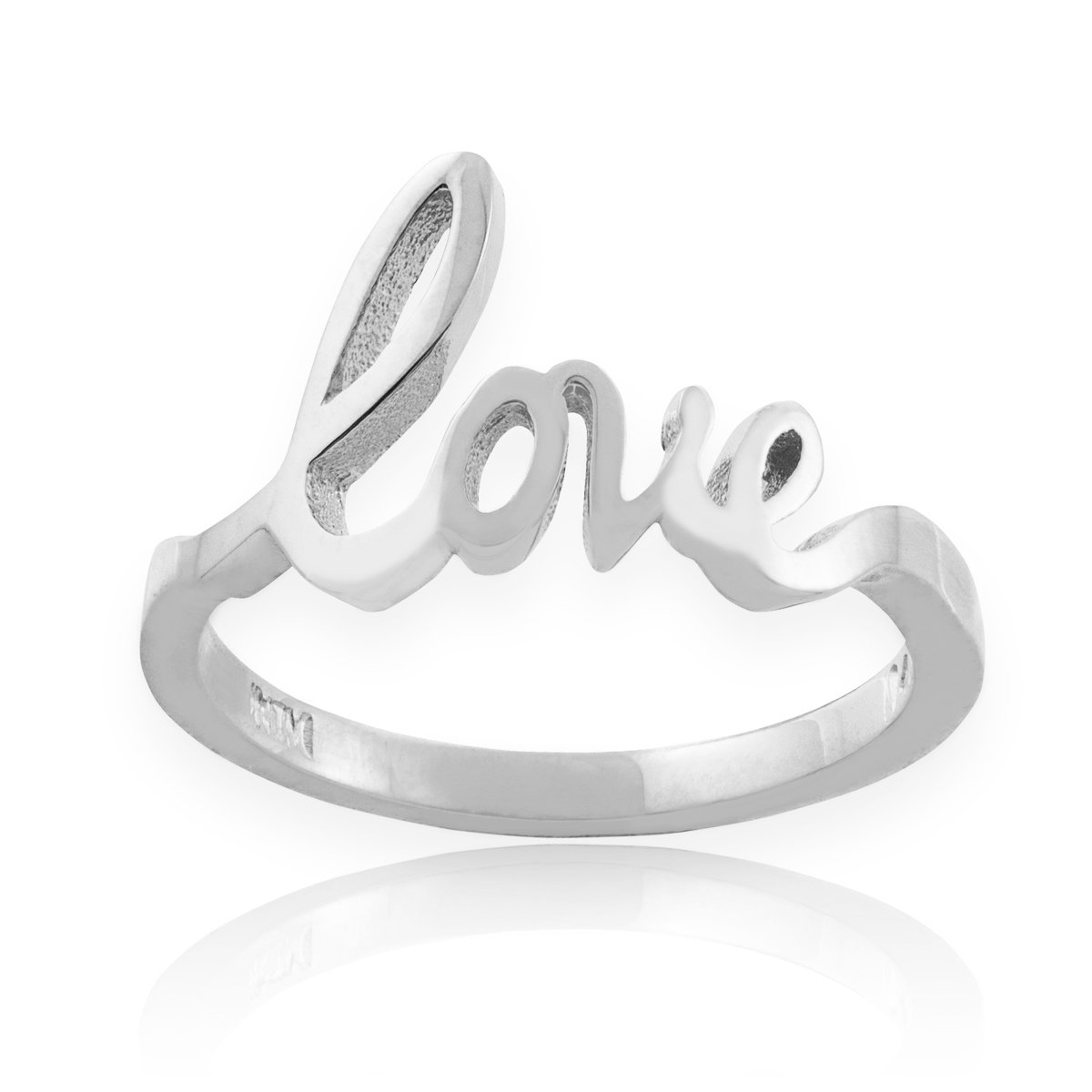 Modern Contemporary Rings Solid 925 Sterling Silver High Polish Love Script Statement Ring (Size 10)