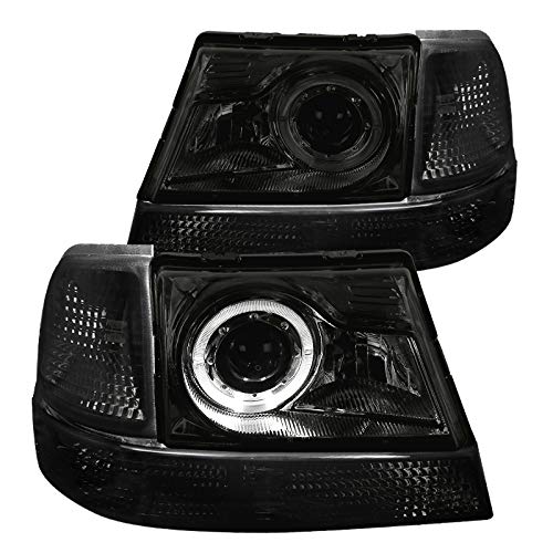 SPEC-D TUNING Halo Projector Headlights Smoke + Corner Lights Bumper Turn Signal Lamp Compatible with Ford Ranger 1998-2000 L+R Pair Assembly