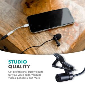 Movo PM10 Lavalier Microphone and Lapel Microphone for iPhone, iPad, Android, and other Smartphones - Easy clip on microphone Perfect for Recording a Podcast, Vlog, Interview, YouTube