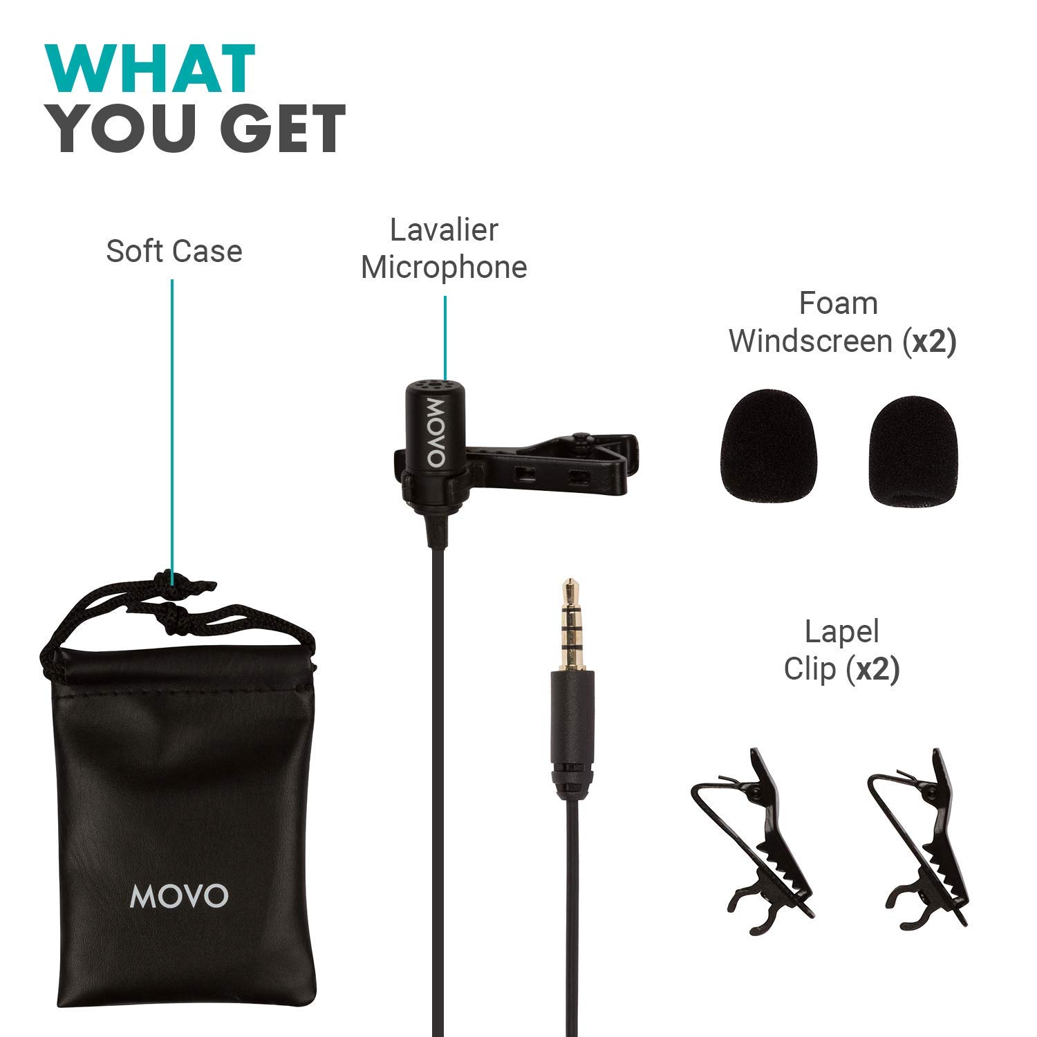 Movo PM10 Lavalier Microphone and Lapel Microphone for iPhone, iPad, Android, and other Smartphones - Easy clip on microphone Perfect for Recording a Podcast, Vlog, Interview, YouTube