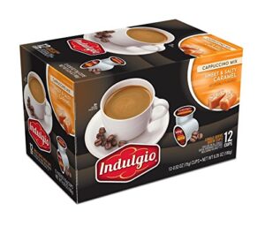 indulgio cappuccino, sweet & salty caramel, 12-count single serve cup for keurig k-cup brewers (pack of 6) (compatible with 2.0 keurig brewers)