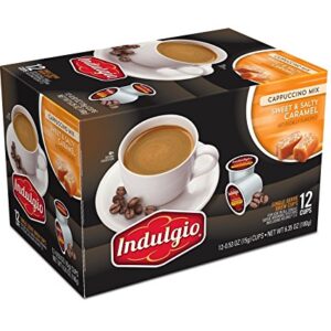 Indulgio Cappuccino, Sweet & Salty Caramel, 12-Count Single Serve Cup for Keurig K-Cup Brewers (Pack of 6) (Compatible with 2.0 Keurig Brewers)