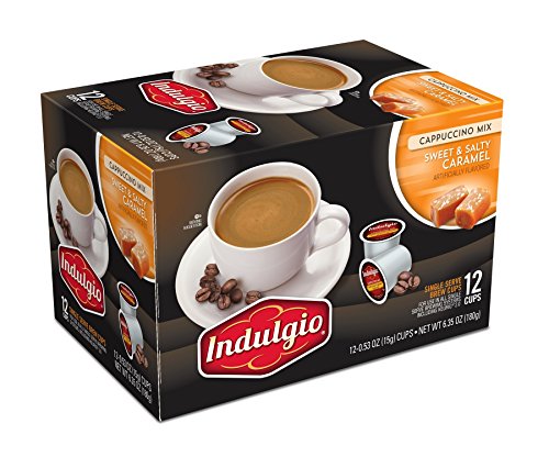 Indulgio Cappuccino, Sweet & Salty Caramel, 12-Count Single Serve Cup for Keurig K-Cup Brewers (Pack of 6) (Compatible with 2.0 Keurig Brewers)