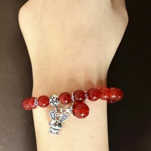 Feng Shui Handmade Chinese Zodiac Rabbit Red Agate Beads Bracelet (RABBIT)